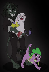 Size: 1038x1500 | Tagged: explicit, grimdark, artist:fuf, spike, oc, anal, anthro, big cat, blood, crying, digimon, female, foalcon, furry, g4, gatomon, group sex, imported from derpibooru, lion, male, nudity, penis, rape, sex, straight, threesome, vaginal