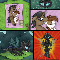 Size: 1800x1800 | Tagged: explicit, artist:smudge proof, oc, oc:thunder ring, age difference, ant, banana, changeling, colt, comic, commission, condom, cuddling, foal, foalcon, g4, gay, imported from derpibooru, love bite, male, pederasty, picnic, pipsqueak, pony, spooning, stallion, stallion on colt, sunburst background