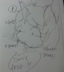 Size: 2117x2362 | Tagged: explicit, artist:whitebear, oc, blowjob, cum, cum in mouth, deepthroat, foalcon, high res, imported from derpibooru, monochrome, oc only, oral, puffy cheeks, sex, traditional art