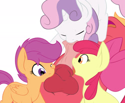 Size: 2449x2016 | Tagged: explicit, artist:vulapa, apple bloom, scootaloo, sweetie belle, applecest, ball sucking, balls, big macintosh, big macintosh gets all the mares, blowjob, brother and sister, cmc foursome, color edit, colored, cutie mark crusaders, earth pony, edit, female, filly, foal, foalcon, foursome, g4, group sex, high res, imported from derpibooru, incest, male, multiple blowjob, nudity, oral, penis, pony, sex, ship:macbloom, ship:scootamac, ship:sweetiemac, shipping, siblings, stallion, stallion on filly, straight, too hot for putin, triple blowjob