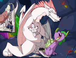 Size: 1500x1153 | Tagged: explicit, artist:fuf, spike, oc, oc:avi, series:how much can you take, anal, anal creampie, anal vore, anus, canon x oc, creampie, cum, cumming, dragon, fetish, fizzle, foalcon, g4, gay, group sex, imported from derpibooru, knot, living condom, male, nudity, orgasm, penetration, penis, sex, simultaneous orgasm, size difference, spipred, threesome, vore