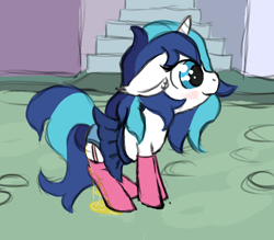 Size: 800x701 | Tagged: questionable, artist:lphooves, shining armor, blushing, clothes, female, filly, foal, foalcon, g4, garter belt, gleaming shield, imported from derpibooru, intentional wetting, legwear, panties, pissing, pissing on self, pony, rule 63, stockings, thigh highs, underwear, unicorn, urine, watersports, wet, wet panties, wetting