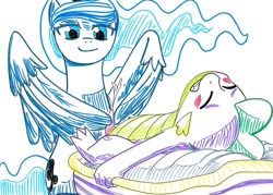 Size: 1200x858 | Tagged: explicit, artist:rainybed, princess luna, spike, alicorn, blushing, cum, cumming, dragon, eyes closed, female, foalcon, g4, imported from derpibooru, male, mare, orgasm, pony, ship:spiluna, shipping, smiling, straight, straight shota, traditional art, wingjob