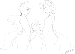 Size: 1280x926 | Tagged: explicit, artist:makku, scootaloo, sweetie belle, anthro, breasts, condom, filled condom, foalcon, frottage, futa, futa on futa, futa on futa frottage, futa scootaloo, futa sweetie belle, g4, horsecock, imported from derpibooru, intersex, monochrome, nipples, nudity, penis, shared condom