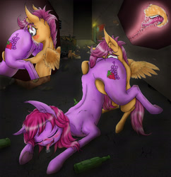 Size: 2630x2716 | Tagged: explicit, artist:alcor, scootaloo, alley, bar, berry punch, blushing, butt, cat, city, clitoris, cunnilingus, dripping, drunk, dumpster, ear fluff, female, foalcon, foaldom, g4, high res, imported from derpibooru, lesbian, licking, mare on filly, molestation, neon, neon sign, nudity, observer, oral, plot, pony, sex, sleeping, snout penetration, somnophilia, tongue out, trash, unconscious, vagina, vaginal secretions, vulva, vulvar winking, wingboner, x-ray