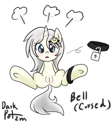 Size: 2200x2400 | Tagged: explicit, artist:potzm, oc, oc:bell diann zana, anus, collar, female, filly, foal, foalcon, high res, imported from derpibooru, nudity, oc only, solo, solo female, underhoof, vulva