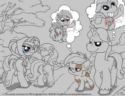 Size: 1800x1376 | Tagged: explicit, artist:smudge proof, rarity, sweetie belle, oc, oc:thunder ring, age difference, anus, butt, colt, colt on mare, commission, crotchboobs, female, filly, foal, foalcon, g4, glasses, imported from derpibooru, male, mare, nipples, nudity, path, plot, pogina, ponut, pony, spanking, squirting, stallion, stallion on filly, straight, straight shota, thought bubble, unshorn fetlocks, vaginal secretions, vulva