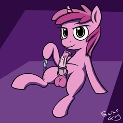 Size: 1280x1280 | Tagged: explicit, artist:saine grey, balls, broken condom, condom, foalcon, futa, futa ruby pinch, g4, horsecock, imported from derpibooru, intersex, jaded pinch, nudity, penis, ruby pinch, solo, solo futa