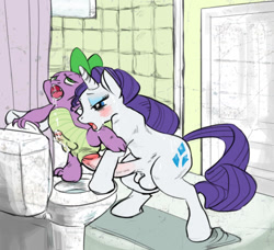 Size: 904x824 | Tagged: explicit, artist:kalvin and handjobbes, rarity, spike, age difference, anal, anal orgasm, balls, bathroom, big penis, cum, dragon, foalcon, futa, futa on male, futa rarity, g4, imported from derpibooru, impossibly large penis, intersex, interspecies, male, nudity, orgasm, penis, pony on dragon action, sex, ship:sparity, shipping, toilet