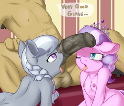 Size: 1750x1500 | Tagged: explicit, artist:fearingfun, diamond tiara, silver spoon, aftersex, anthro, balls, bisexual, blowjob, breasts, dilf, double blowjob, earth pony, father and child, father and daughter, female, filthy rich, foalcon, g4, group sex, horsecock, imported from derpibooru, incest, lesbian, male, multiple blowjob, nipples, nudity, open mouth, oral, penis, ship:filthy diamond, straight, threesome, wink