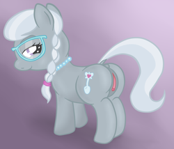 Size: 1400x1199 | Tagged: explicit, artist:an-tonio, artist:lord waite, silver spoon, butt, colored, female, filly, foal, foalcon, g4, glasses, gradient background, imported from derpibooru, nudity, plot, show accurate, show accurate porn, solo, solo female, vulva, vulvar winking