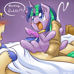 Size: 2480x2450 | Tagged: explicit, artist:vavacung, oc, oc:twix, balls, changeling, changepony, cum, cumming, cute, cute porn, drool, father and child, father and daughter, female, filly, foal, foalcon, g4, genitals, heart, high res, hoofjob, horsecock, hybrid, imported from derpibooru, incest, innocent, interspecies offspring, male, necklace, nudity, oc only, oc x oc, offspring, on back, open mouth, parent:queen chrysalis, parent:twilight sparkle, parent:unnamed oc, parents:canon x oc, penis, pony, shipping, size difference, smiling, spread legs, stallion, stallion on filly, straight, unnamed oc, vaginal secretions, vein, veiny cock, vulva