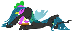 Size: 1202x530 | Tagged: questionable, artist:sakatagintoki117, artist:tardifice, queen chrysalis, spike, age difference, changeling, changeling queen, cunnilingus, dragon, duo, duo male and female, female, foalcon, g4, hundreds of users filter this tag, imported from derpibooru, male, oral, ship:chryspike, shipping, show accurate, show accurate porn, simple background, softcore, transparent background, vector, wingless spike