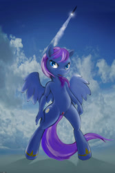 Size: 2000x3000 | Tagged: explicit, artist:darkdoomer, oc, oc:aero, anthro, cutie mark, female, foalcon, high res, imported from derpibooru, nudity, oc only, rocket, sky, solo, solo female, spread wings, vaginal secretions, vaginal secretions trail, vulva, wings