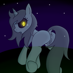Size: 2000x2000 | Tagged: explicit, artist:umbranati, oc, anus, clitoris, dock, female, foalcon, ghost, ghost pony, glowing eyes, high res, imported from derpibooru, nudity, oc only, ponut, pony, solo, solo female, stars, underhoof, unicorn, vagina, vulva