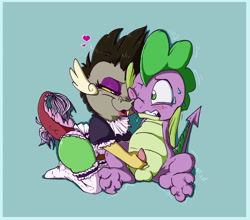 Size: 1500x1319 | Tagged: explicit, artist:fuf, spike, bad touch, clothes, discord, femboy discord, foalcon, g4, handjob, imported from derpibooru, legwear, maid, maid discord, molestation, nudity, panties, penis, species swap, striped underwear, thigh highs, underwear