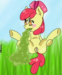 Size: 839x1024 | Tagged: explicit, grotesque, artist:quickdraww, apple bloom, clitoris, emetophilia, female, foalcon, g4, imported from derpibooru, nudity, presenting, vagina, vomit, why