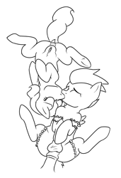 Size: 1323x1936 | Tagged: explicit, artist:aaron amethyst, diamond tiara, age difference, anal, balls, bisexual, bisexual male, clothes, colt, earth pony, female, filly, foal, foalcon, g4, garter, gay, imported from derpibooru, kiss on the lips, kissing, legwear, male, monochrome, nudity, pegasus, penis, pony, rumble, stallion, stallion on colt, stockings, straight, thigh highs, vagina