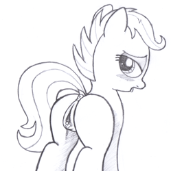 Size: 1824x1833 | Tagged: explicit, artist:an-tonio, scootaloo, anus, blushing, butt, clitoris, female, foalcon, g4, heart clitoris, imported from derpibooru, monochrome, nudity, plot, ponut, solo, solo female, traditional art, vaginal secretions, vulva