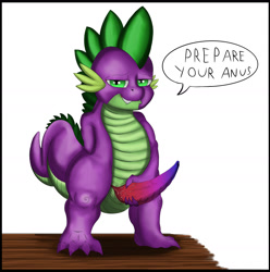 Size: 1737x1754 | Tagged: explicit, artist:exelzior, spike, big penis, dragon, foalcon, g4, imported from derpibooru, looking at you, male, nudity, penis, prepare your anus, solo, solo male