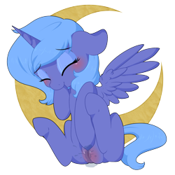Size: 1280x1280 | Tagged: explicit, artist:smallandnaughty, princess luna, alicorn, blank flank, blushing, clopping, closed mouth, crescent moon, cute, cute porn, eyes closed, female, filly, filly luna, foal, foalcon, g4, horn, imported from derpibooru, labia, masturbation, moon, nudity, pony, puffy vulva, sitting, solo, solo female, spread wings, vaginal secretions, vulva, vulva blush, wings, woona, younger