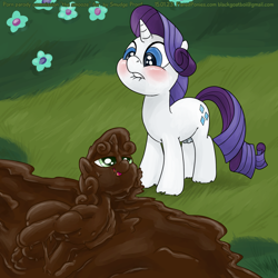 Size: 1500x1500 | Tagged: explicit, artist:smudge proof, rarity, sweetie belle, blushing, commission, crotchboobs, female, filly, foal, foalcon, g4, implied raribelle, imported from derpibooru, incest, lesbian, mare, mare on filly, mud, nipples, nudity, ooze, outdoors, pony, silt, teats, temptation, unicorn