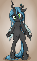 Size: 1213x2000 | Tagged: explicit, artist:fearingfun, queen chrysalis, artistic nudity, belly button, bipedal, casual nudity, changeling, cute, cutealis, edit, female, filly, filly queen chrysalis, foal, foalcon, g4, genitals, holes in wings, imported from derpibooru, nudity, semi-anthro, solo, solo female, vulva, younger