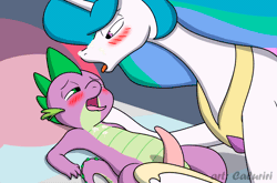 Size: 1200x792 | Tagged: explicit, artist:caluriri, princess celestia, spike, animated, bed, blushing, commission, cum, cum swapping, dragon, facial, female, foalcon, g4, imported from derpibooru, interspecies, male, nudity, on bed, penis, ship:spikelestia, shipping, show accurate, show accurate porn, snowballing, straight, swallowing