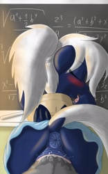 Size: 1600x2560 | Tagged: explicit, artist:navanastra, oc, oc:starshadow, anus, blushing, butt, chalkboard, classroom, clothes, cum, female, filly, foal, foalcon, horsecock, imported from derpibooru, male, math, nudity, oc only, pegasus, penis, plot, ponut, pony, school, school uniform, sex, skirt, straight, vagina, vaginal, vaginal secretions, vulva