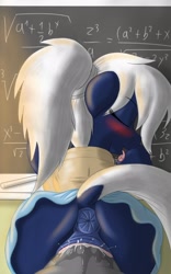 Size: 1600x2560 | Tagged: explicit, artist:navanastra, oc, oc:starshadow, anus, blushing, butt, chalkboard, classroom, clothes, creampie, cum, female, filly, foal, foalcon, horsecock, imported from derpibooru, male, math, nudity, oc only, penis, plot, ponut, school, schoolgirl, sex, skirt, straight, vagina, vaginal, vulva