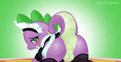 Size: 1390x720 | Tagged: explicit, artist:pyruvate, artist:reduxdrawer8k, spike, comic:dragon queen, anus, ass, balls, blushing, bottomless, butt, clothes, crossdressing, dragon, dragonbutt, edit, femboy, foalcon, g4, gaping anus, girly, imported from derpibooru, legwear, lusty baby dragon maid, maid, maid spike, male, nudity, penis, presenting, raised tail, sissy, skirt, skirt boner, solo, solo male, stage, stockings, the ass was fat, thigh highs