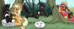 Size: 1800x714 | Tagged: explicit, artist:smudge proof, apple bloom, applejack, oc, oc:thunder ring, bent over, big macintosh, brush, brushing, commission, crotchboobs, earth pony, foalcon, g4, gloop, goo, imported from derpibooru, licking, licking cock, male, messy, nipples, nudity, ooze, oral, pain, penis, pipsqueak, pony, sex, sexual pain, stallion, tar, tongue out, vulva, washing