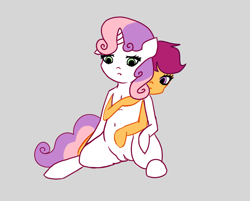 Size: 1280x1029 | Tagged: explicit, artist:cocksockmcgee, sweetie belle, belly button, female, foalcon, g4, imported from derpibooru, lesbian, nudity, ship:scootabelle, shipping, simple background, vagina