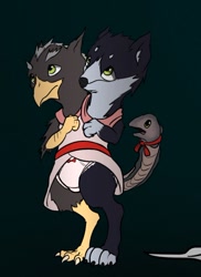 Size: 580x797 | Tagged: questionable, artist:ponyhospital, oc, oc:intern code 88, chimera, clothes, cub, dress, foalcon, frilly underwear, imported from derpibooru, oc only, panties, ribbon, underwear, white underwear