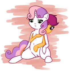 Size: 1959x1987 | Tagged: explicit, artist:cocksock-mcgee, artist:cocksockmcgee, scootaloo, sweetie belle, belly button, female, foalcon, g4, imported from derpibooru, lesbian, nudity, ship:scootabelle, shipping, vagina, vulva