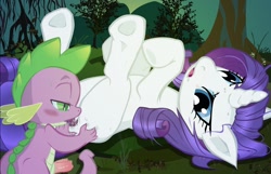 Size: 1604x1031 | Tagged: explicit, artist:buttercupsaiyan, rarity, spike, anal, analingus, dragon, female, foalcon, g4, imported from derpibooru, interspecies, male, nudity, oral, penetration, penis, ship:sparity, shipping, straight, tongue out, underhoof