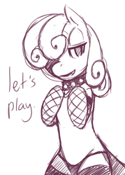 Size: 500x700 | Tagged: questionable, artist:florecentmoo, sweetie belle, female, foalcon, g4, imported from derpibooru, monochrome, sadisweetie