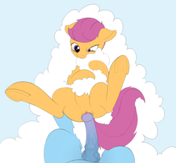 Size: 1521x1407 | Tagged: explicit, artist:dontworryaboutitkid, rainbow dash, scootaloo, cloud, cloud hugging, cute, cute porn, foalcon, futa, futa on female, futa pov, futa rainbow dash, g4, horsecock, imminent penetration, imminent sex, implied futa, implied rainbow blitz, implied rainbow dash, imported from derpibooru, intersex, nudity, offscreen character, penetration, penis, pov, ship:scootadash, shipping, tight fit, tip tease, underhoof, vaginal, vulva