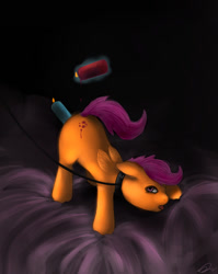 Size: 750x944 | Tagged: questionable, artist:ninthsphere, scootaloo, candle, collar, female, foalcon, g4, imported from derpibooru, insertion, leash, looking at you, pegasus, pony, solo, solo female, vaginal insertion, wax