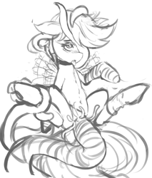 Size: 680x800 | Tagged: explicit, artist:slugbox, scootaloo, clothes, female, foalcon, g4, imported from derpibooru, mind break, monochrome, scootatentacles, sketch, socks, tentacle porn, tentacles