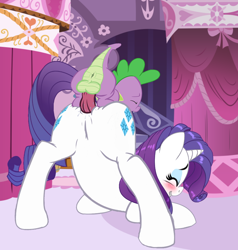 Size: 976x1024 | Tagged: explicit, artist:blargsnarf, artist:pia-sama, editor:miekyll, rarity, spike, age difference, anal, anus, ass up, balls, big penis, blushing, both cutie marks, butt, carousel boutique, dragon, dragon dick, dragon on pony action, duo, duo male and female, edit, eyes closed, face down ass up, female, foalcon, g4, genitals, horn, human vulva, human vulva on pony, imported from derpibooru, indoors, intersex, interspecies, looking pleasured, male, mare, nudity, orgasm, penetration, penis, pleasure, plot, pony, raised tail, secretions, sex, ship:sparity, shipping, show accurate, show accurate porn, simultaneous orgasm, size difference, small dom big sub, straight, sweat, tail, unicorn, vulva, wingless spike