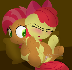Size: 2700x2600 | Tagged: explicit, artist:dtcx97, apple bloom, babs seed, ahegao, anus, apple bloom's bow, blushing, bow, clitoral stimulation, clitoris, duo, duo female, earth pony, eyes closed, female, female orgasm, filly, foal, foalcon, g4, hair bow, high res, hoofjob, imported from derpibooru, lesbian, nudity, open mouth, orgasm, ponut, pony, ship:appleseed, shipping, smiling, squirting, vaginal secretions, vulva
