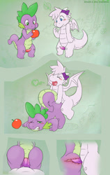 Size: 632x1000 | Tagged: explicit, artist:ursofofinho, spike, oc, oc:wellek, anal, bow, canon x oc, cloaca, comic, dragon, dragon dick, femboy, foalcon, g4, gay, genital slit, girly, hair bow, imported from derpibooru, male, nudity, penetration, penis, sissy, sissydom