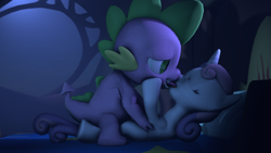 Size: 1920x1080 | Tagged: questionable, artist:cryotimberwolf, spike, sweetie belle, 3d, dragon, female, foalcon, g4, horn, imported from derpibooru, interspecies, kissing, male, pony, sex, ship:spikebelle, shipping, softcore, source filmmaker, straight, unicorn