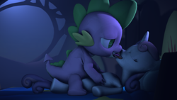 Size: 1920x1080 | Tagged: questionable, artist:cryotimberwolf, spike, sweetie belle, 3d, dragon, duo, duo male and female, female, foalcon, g4, horn, imported from derpibooru, interspecies, kissing, male, pony, sex, ship:spikebelle, shipping, softcore, source filmmaker, straight, unicorn, wat, wingless spike