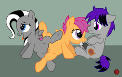 Size: 4406x2805 | Tagged: explicit, artist:sasukex125, scootaloo, oc, oc:shady hearts, oc:smoke jumper, bisexual, blowjob, canon x oc, cum, female, foalcon, g4, group sex, horsecock, imported from derpibooru, lesbian, male, nudity, oral, penis, sex, show accurate, show accurate porn, straight, threesome, tongue out, tribadism, vagina, vaginal secretions