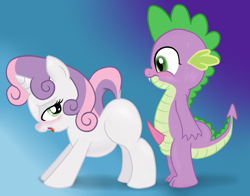 Size: 2490x1953 | Tagged: explicit, artist:an-tonio, artist:lord waite, spike, sweetie belle, blushing, colored, dragon, erection, female, filly, foal, foalcon, g4, imminent sex, imported from derpibooru, interspecies, male, nudity, penis, pony, presenting, raised tail, reasonably sized genitals, ship:spikebelle, shipping, show accurate, show accurate porn, straight, tail, tailboner, unicorn