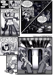 Size: 1240x1748 | Tagged: explicit, artist:anibaruthecat, apple bloom, sweetie belle, comic:double trouble, anthro, baby doll, banned from derpibooru, bloomsub, bondage, bondage furniture, breast bondage, breasts, clothes, comic, crossdressing, dialogue, dominatrix, double trouble, earth pony, face paint, female, femsub, foalcon, g4, gas, grayscale, hoof feet, humiliation, imported from derpibooru, imported from twibooru, legwear, lesbian, lolicon, male, monochrome, older, partially undressed, pound cake, public humiliation, pumpkin cake, rope, shotacon, spreader bar, submissive, superfilly, superhero, sweetie do well, sweetiesub, thigh highs, underage, vaginal secretions