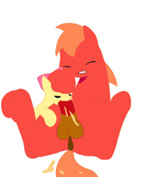 Size: 230x285 | Tagged: explicit, artist:h2obe+, artist:mizulu, apple bloom, applecest, big macintosh, blowjob, brother and sister, earth pony, female, foalcon, g4, imported from derpibooru, incest, male, nudity, oral, penis, pixiv, pony, ship:macbloom, shipping, siblings, stallion, straight