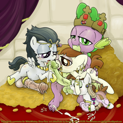 Size: 1500x1500 | Tagged: explicit, artist:smudge proof, spike, anal fingering, ball sucking, balls, big penis, cockring, colt, commission, crossdressing, cum, dead source, earring, featherweight, foal, foalcon, g4, gay, imported from derpibooru, impossibly large balls, impossibly large penis, licking, licking cock, male, nudity, oral, orgasm denial, penis, piercing, pipsqueak, pony, rumble, sex, ship:rumblespike, ship:spikequeak, sissy, spike gets all the colts, spike gets all the stallions, tongue out, vein, veiny cock